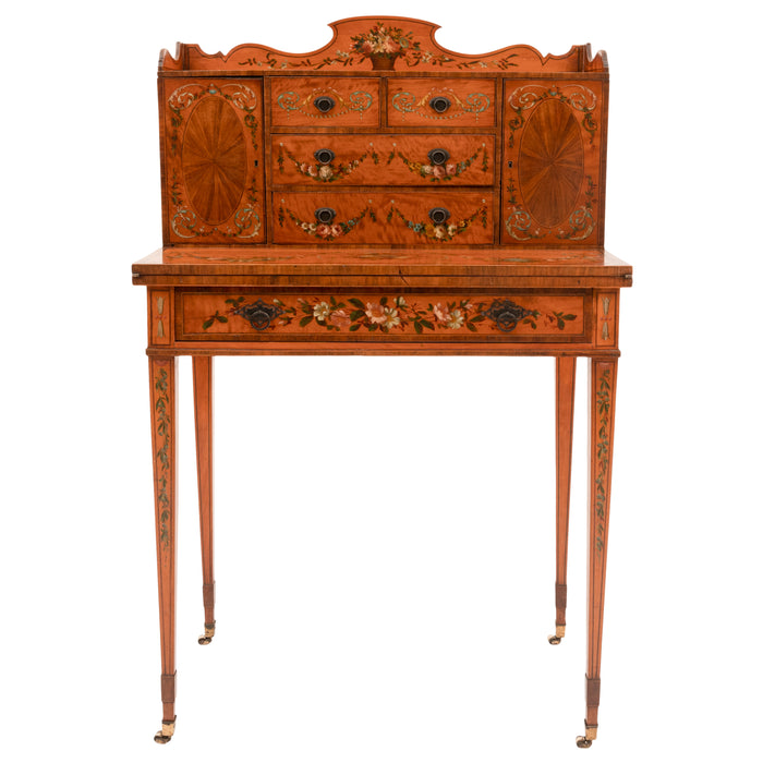 Antique George III Edwardian Adam Style Satinwood Painted Desk Bonheur du Jour, Circa 1890