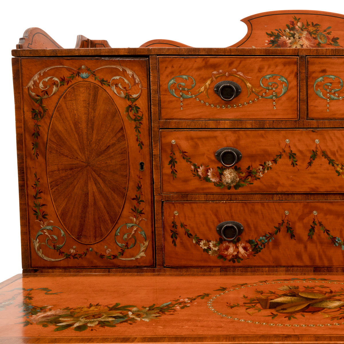 Antique George III Edwardian Adam Style Satinwood Painted Desk Bonheur du Jour, Circa 1890