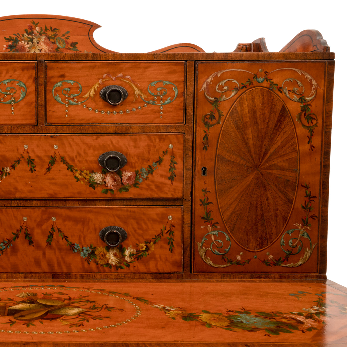 Antique George III Edwardian Adam Style Satinwood Painted Desk Bonheur du Jour, Circa 1890