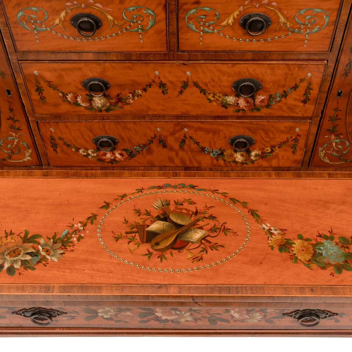 Antique George III Edwardian Adam Style Satinwood Painted Desk Bonheur du Jour, Circa 1890