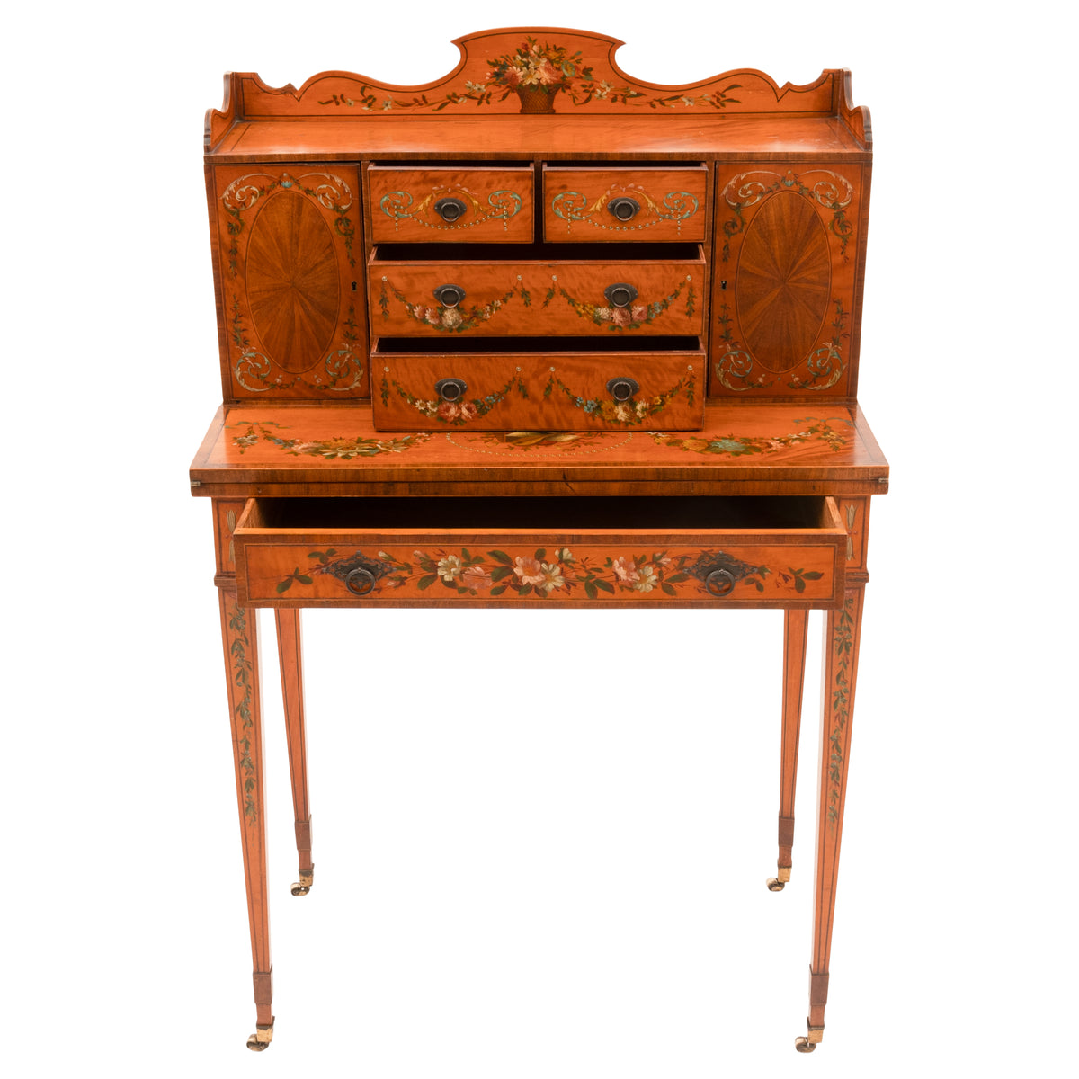 Antique George III Edwardian Adam Style Satinwood Painted Desk Bonheur du Jour, Circa 1890