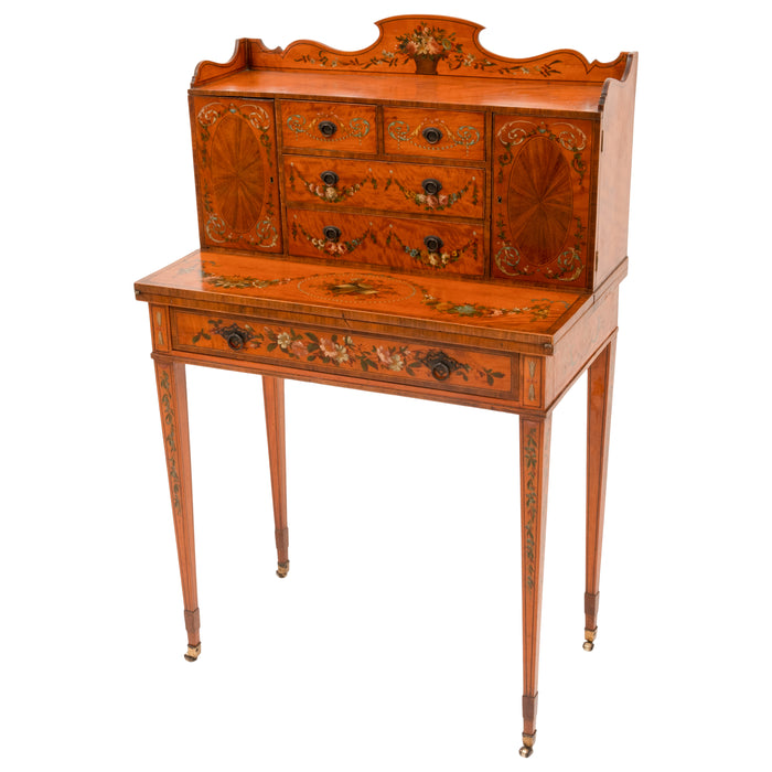 Antique George III Edwardian Adam Style Satinwood Painted Desk Bonheur du Jour, Circa 1890