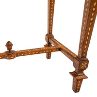 Antique Anglo Indian Teak Mahogany Inlaid Marquetry Work Side Sewing Table, Circa 1870