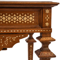 Antique Anglo Indian Teak Mahogany Inlaid Marquetry Work Side Sewing Table, Circa 1870