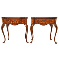 Pair Antique 18th Century Dutch Walnut Marquetry Card Game Console Tables, Circa 1820