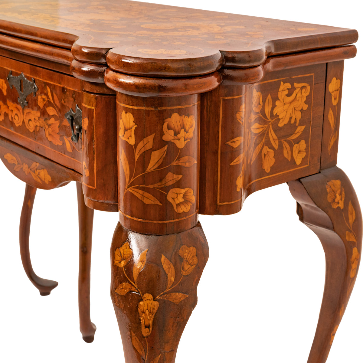 Pair Antique 18th Century Dutch Walnut Marquetry Card Game Console Tables, Circa 1820