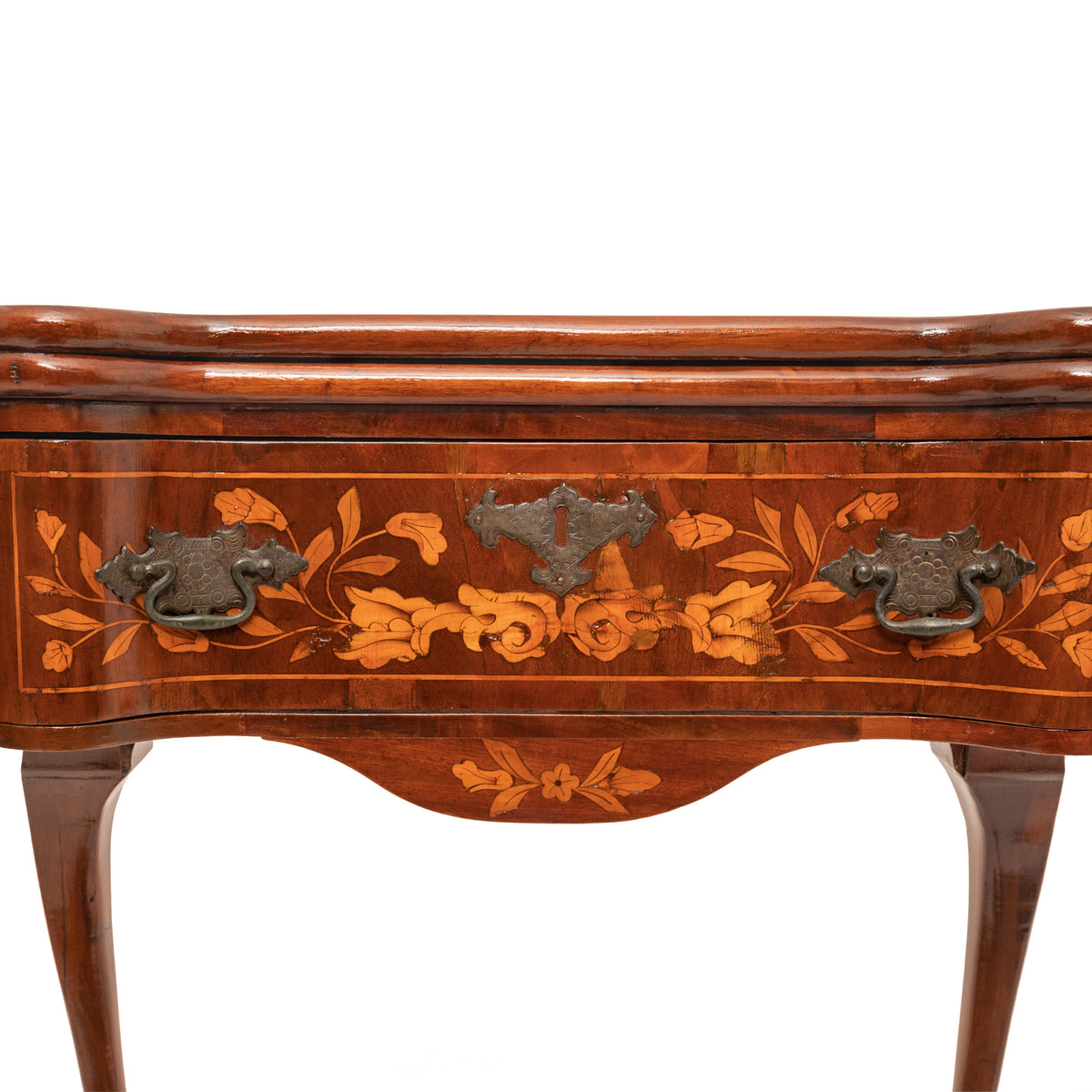 Pair Antique 18th Century Dutch Walnut Marquetry Card Game Console Tables, Circa 1820