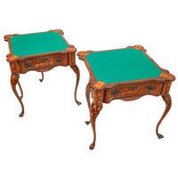 Pair Antique 18th Century Dutch Walnut Marquetry Card Game Console Tables, Circa 1820