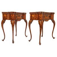 Pair Antique 18th Century Dutch Walnut Marquetry Card Game Console Tables, Circa 1820