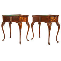 Pair Antique 18th Century Dutch Walnut Marquetry Card Game Console Tables, Circa 1820