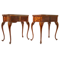 Pair Antique 18th Century Dutch Walnut Marquetry Card Game Console Tables, Circa 1820