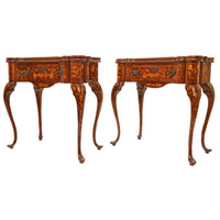 Pair Antique 18th Century Dutch Walnut Marquetry Card Game Console Tables, Circa 1820