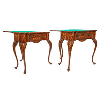 Pair Antique 18th Century Dutch Walnut Marquetry Card Game Console Tables, Circa 1820
