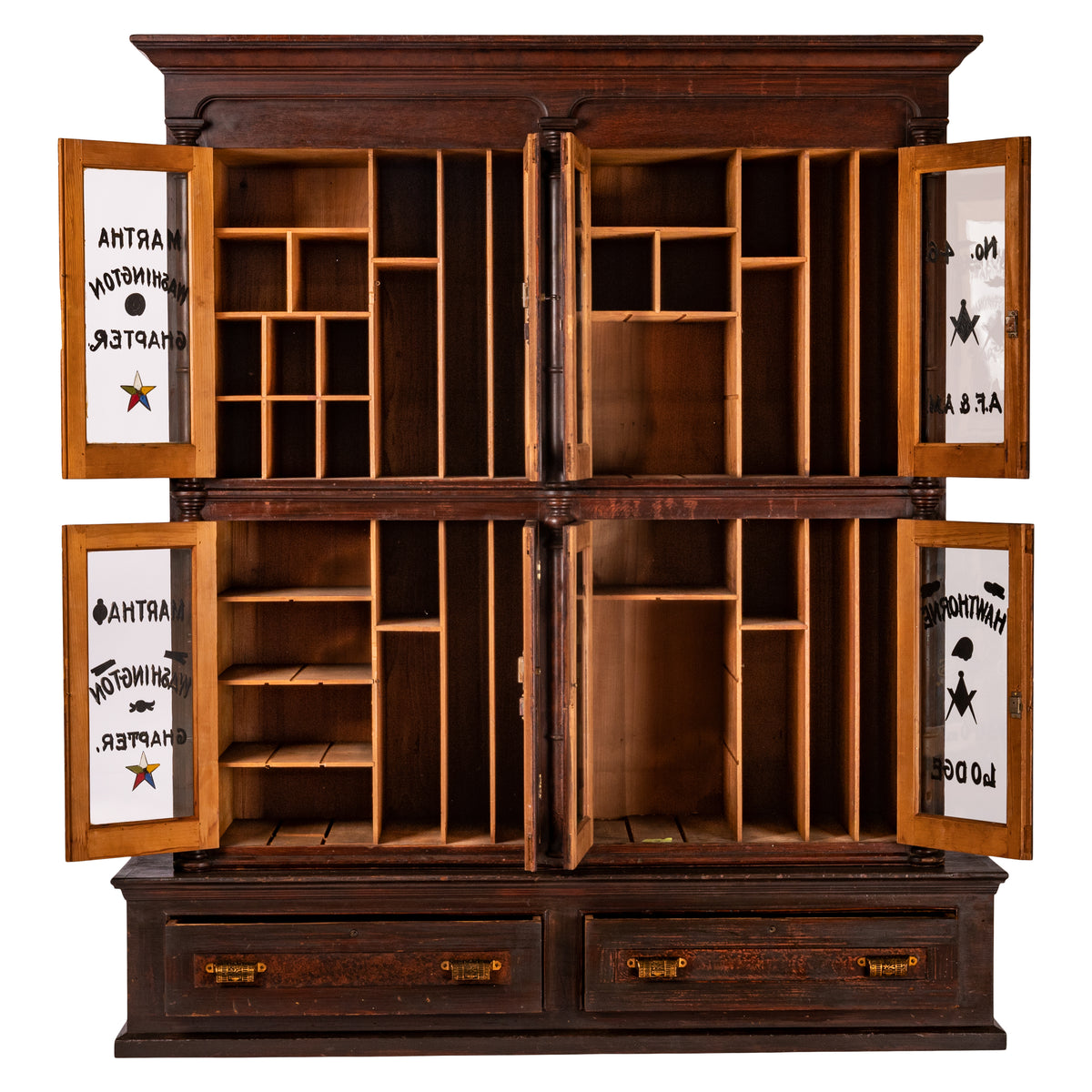 Antique Masonic Temple Display Filing Cabinet Bookcase Washington Lodge, Circa 1880