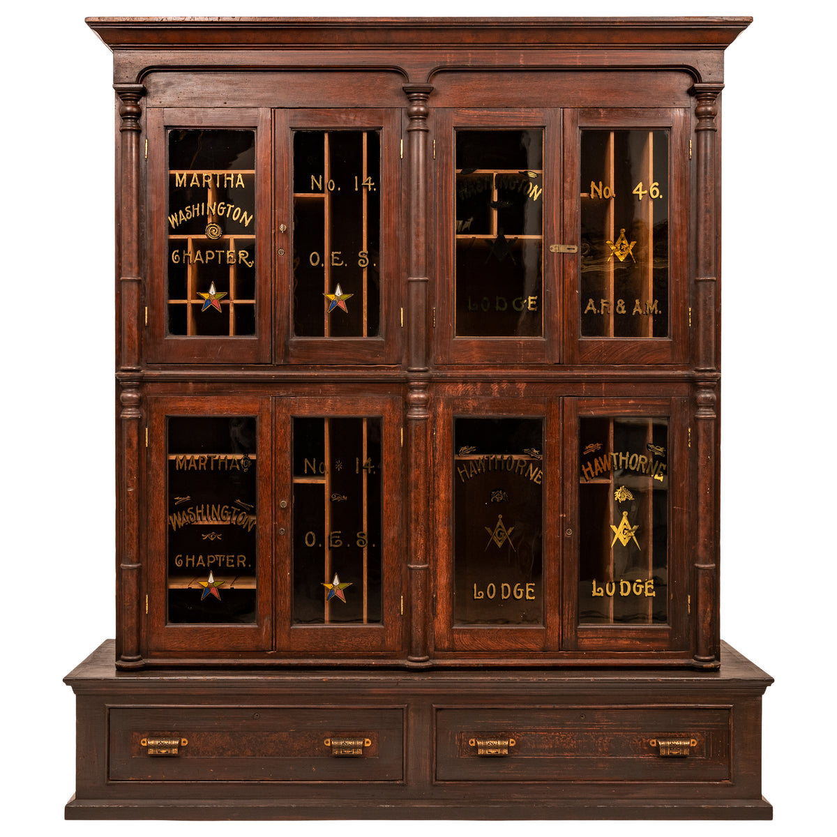 Antique Masonic Temple Display Filing Cabinet Bookcase Washington Lodge, Circa 1880
