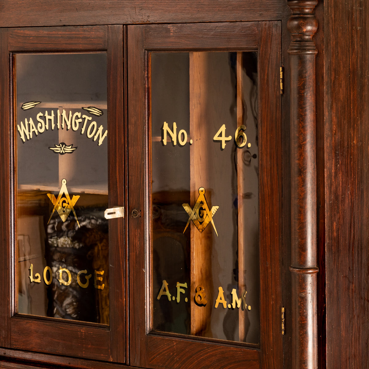 Antique Masonic Temple Display Filing Cabinet Bookcase Washington Lodge, Circa 1880