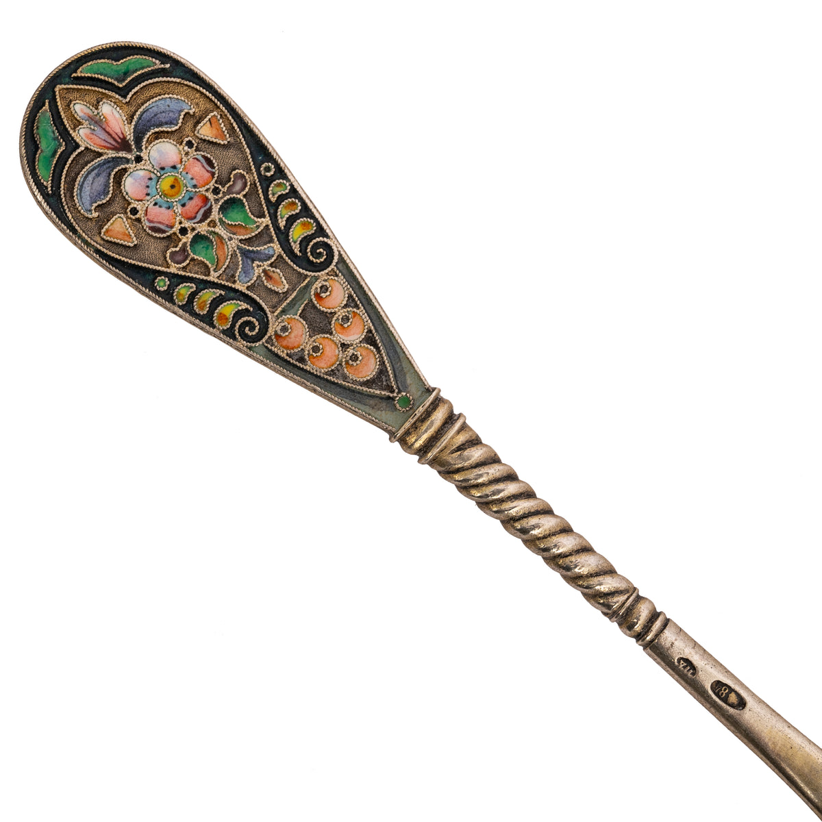 Antique Imperial Russian Sliver Gilt Cloisonné Enamel Tea Strainer Moscow, Circa 1908