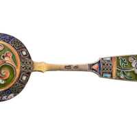 Antique Imperial Russian Silver Gilt Cloisonné Shovel Caddy Spoon Moscow, 1908