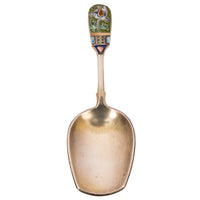 Antique Imperial Russian Silver Gilt Cloisonné Shovel Caddy Spoon Moscow, 1908