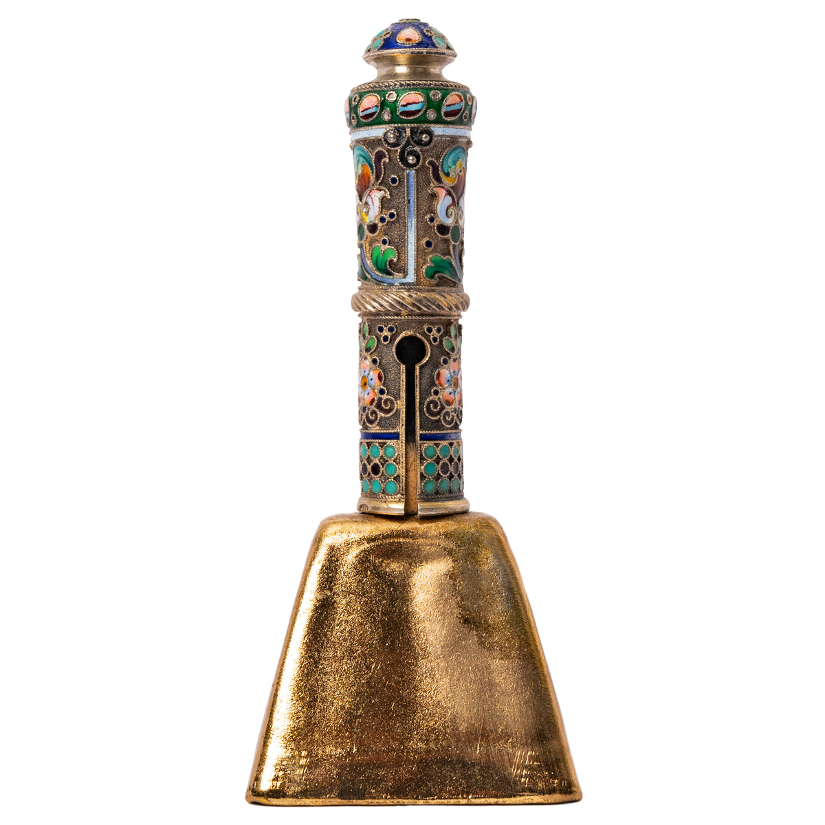Antique Russian Imperial Silver Gilt Cloisonné Table Dinner Bell Moscow, Circa 1908