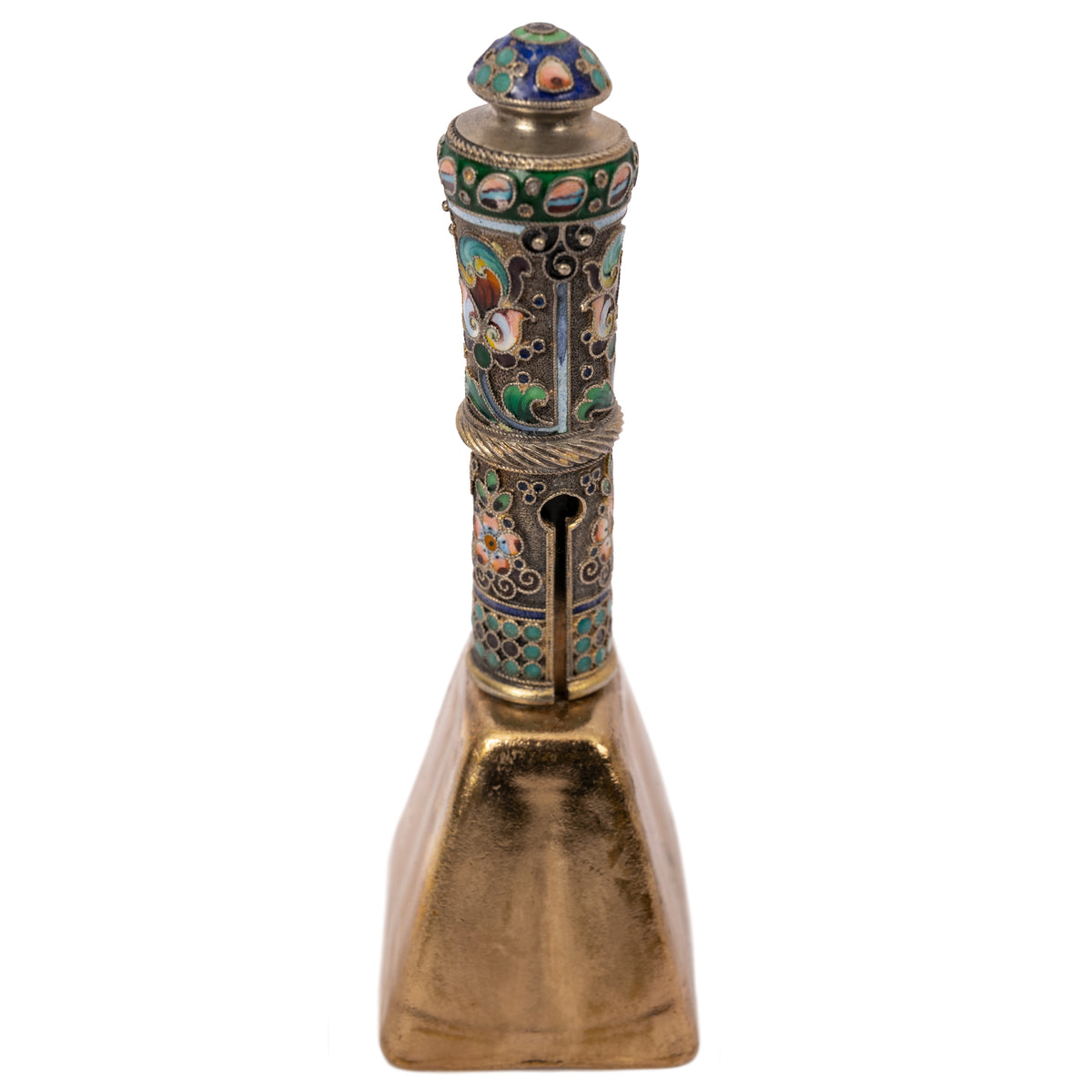Antique Russian Imperial Silver Gilt Cloisonné Table Dinner Bell Moscow, Circa 1908