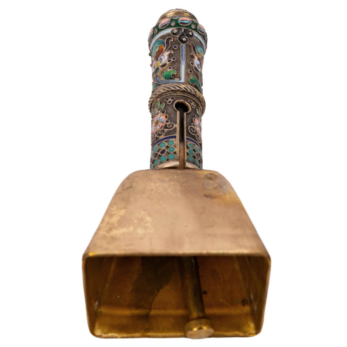 Antique Russian Imperial Silver Gilt Cloisonné Table Dinner Bell Moscow, Circa 1908