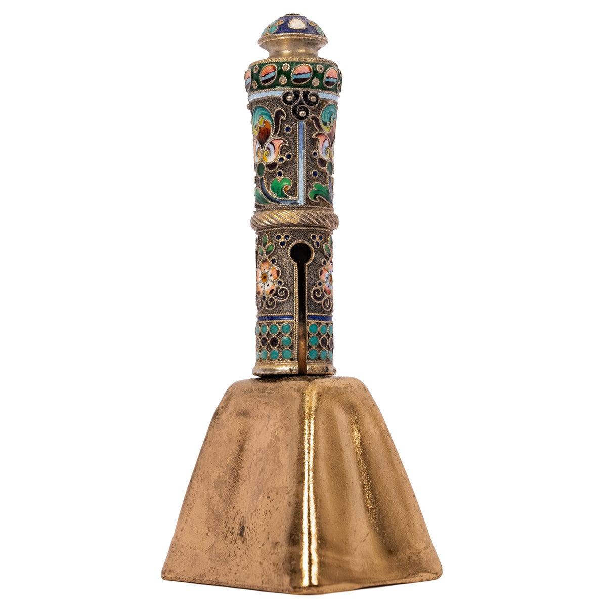 Antique Russian Imperial Silver Gilt Cloisonné Table Dinner Bell Moscow, Circa 1908