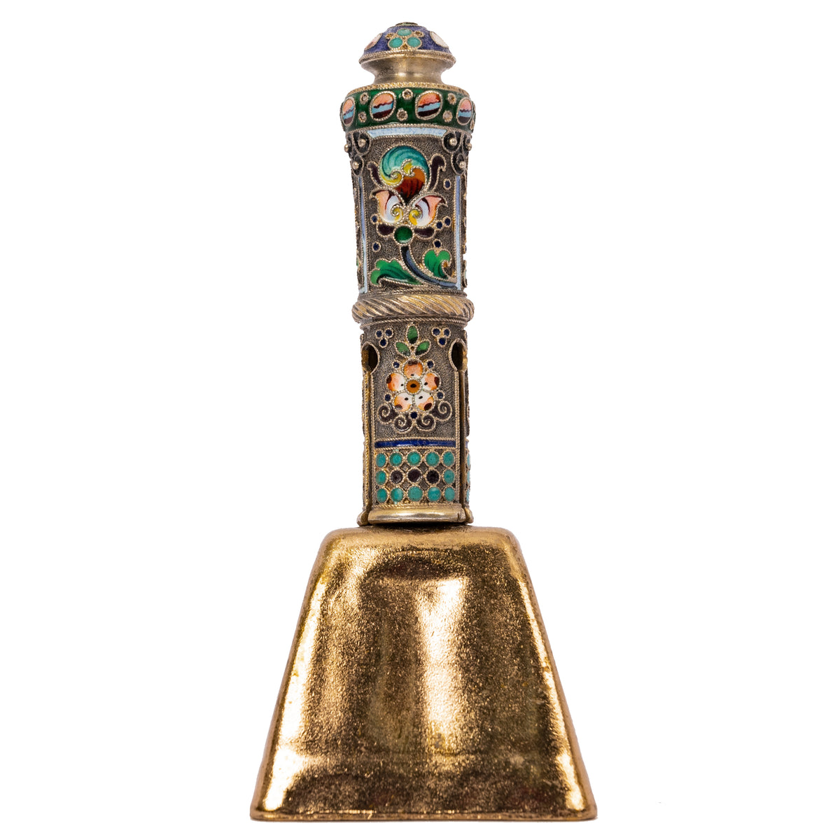 Antique Russian Imperial Silver Gilt Cloisonné Table Dinner Bell Moscow, Circa 1908