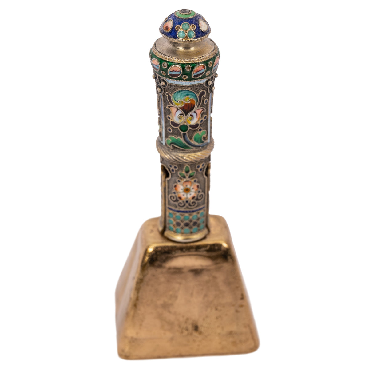 Antique Russian Imperial Silver Gilt Cloisonné Table Dinner Bell Moscow, Circa 1908