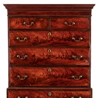 Antique English Georgian George III Figured Cuban Mahogany Chest on Chest, Circa 1780