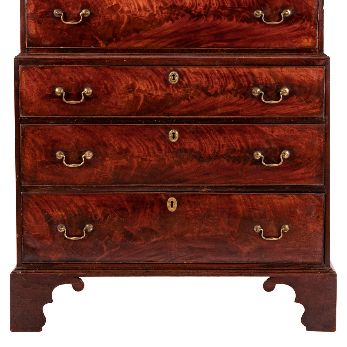 Antique English Georgian George III Figured Cuban Mahogany Chest on Chest, Circa 1780