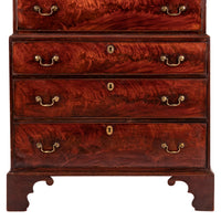 Antique English Georgian George III Figured Cuban Mahogany Chest on Chest, Circa 1780