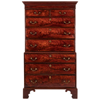 Antique English Georgian George III Figured Cuban Mahogany Chest on Chest, Circa 1780