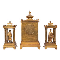 Antique French Orientalist Arab 8 Day Gilt Bronze Statue Clock Garniture, Circa 1880