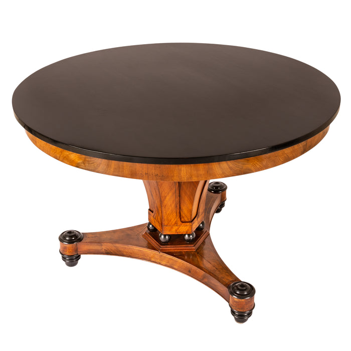 Antique Austrian Biedermeier Circular Walnut Dining Center Table Ebonized, Circa 1820
