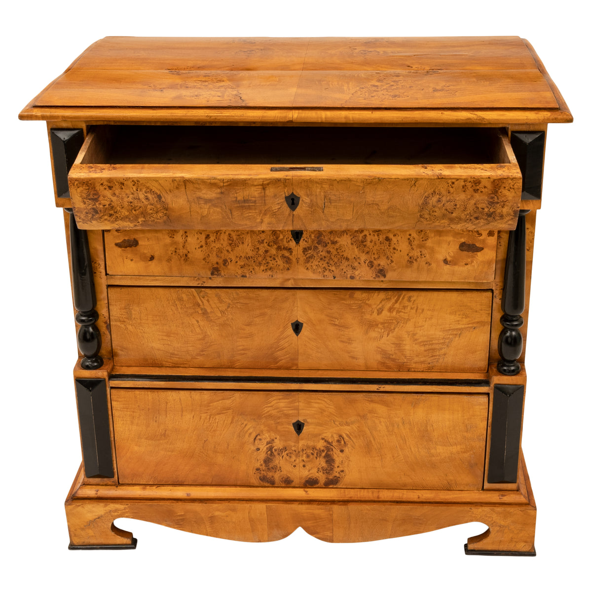 Antique Swedish Biedermeier Golden Birch Ebonized Chest of Drawers Dresser, Circa 1820