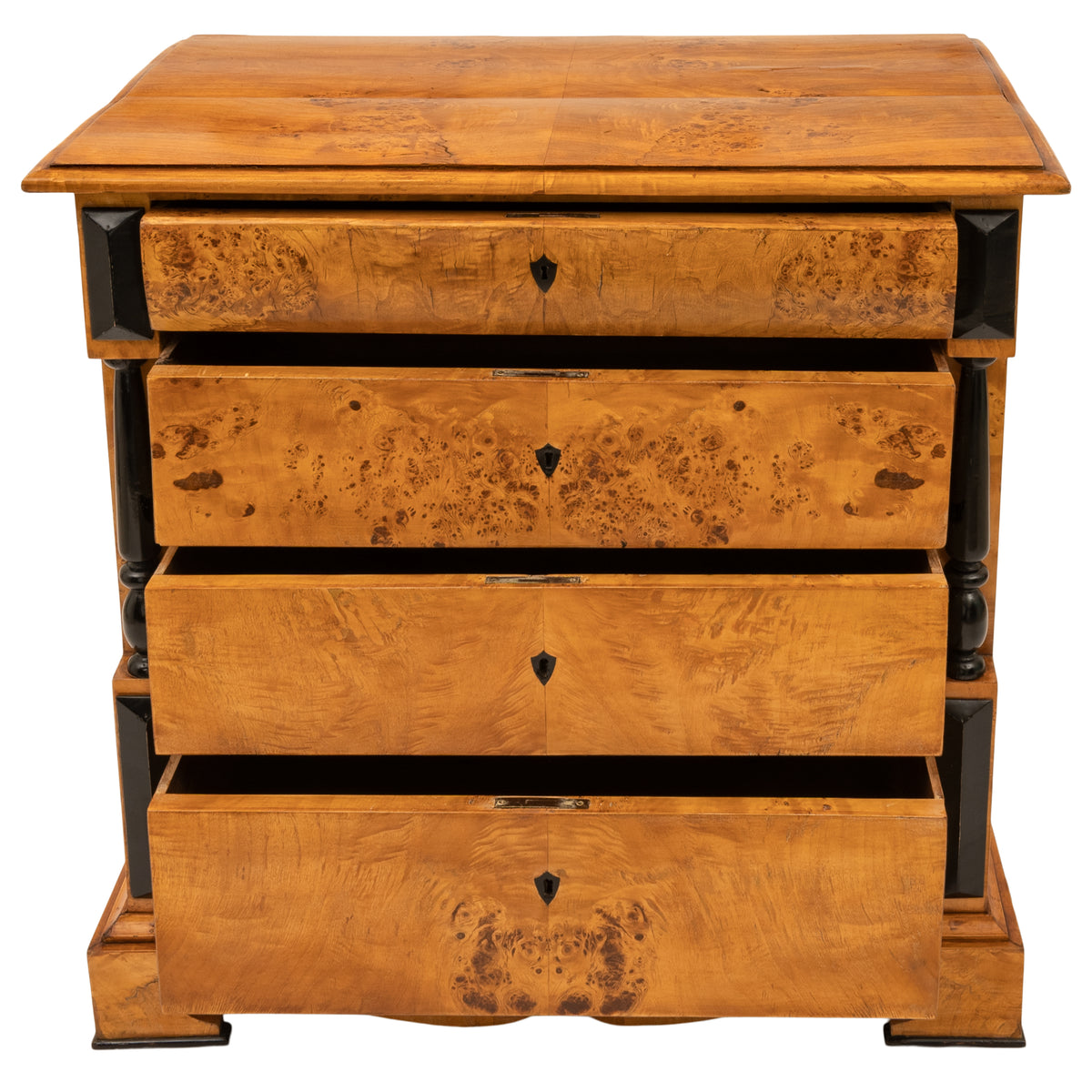 Antique Swedish Biedermeier Golden Birch Ebonized Chest of Drawers Dresser, Circa 1820