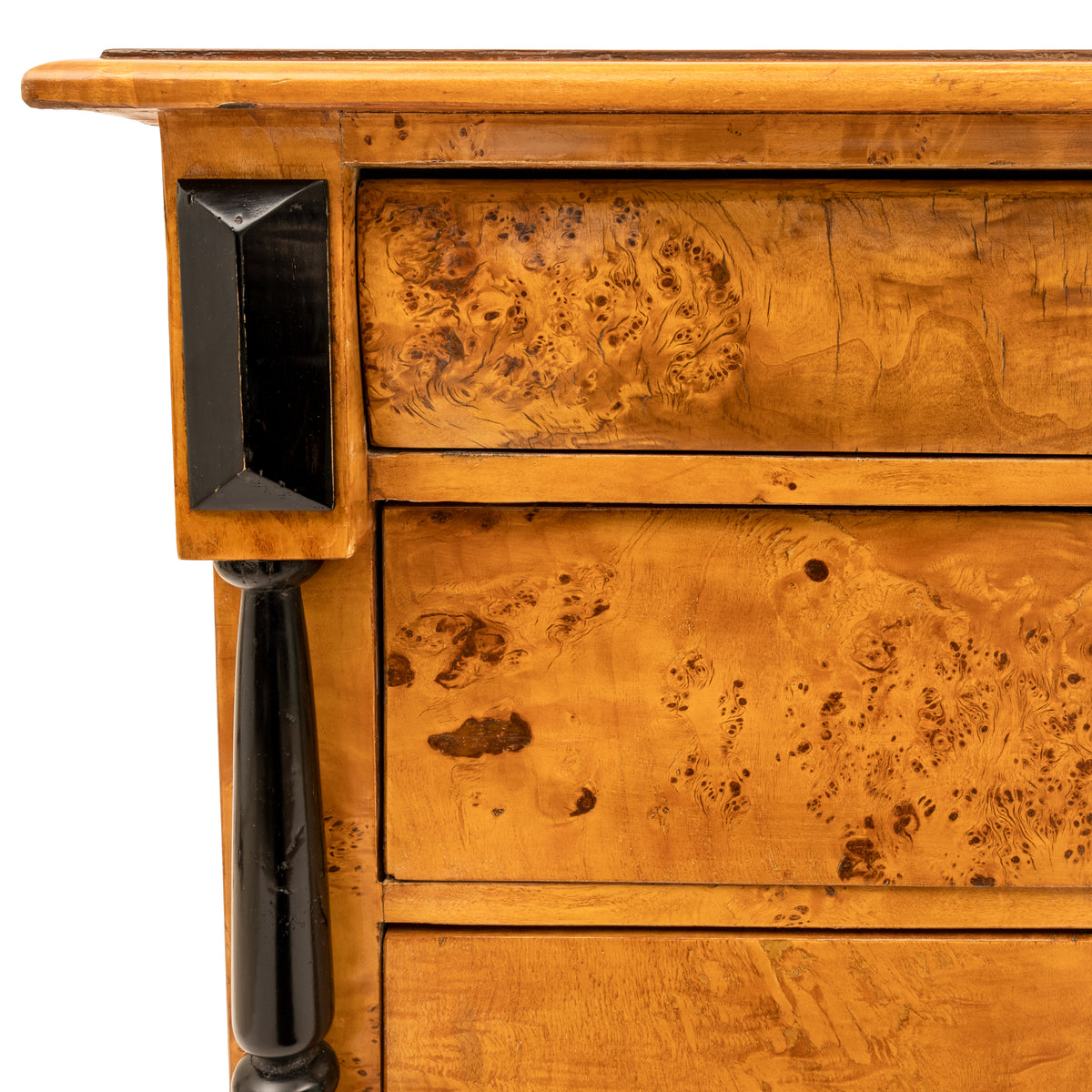 Antique Swedish Biedermeier Golden Birch Ebonized Chest of Drawers Dresser, Circa 1820