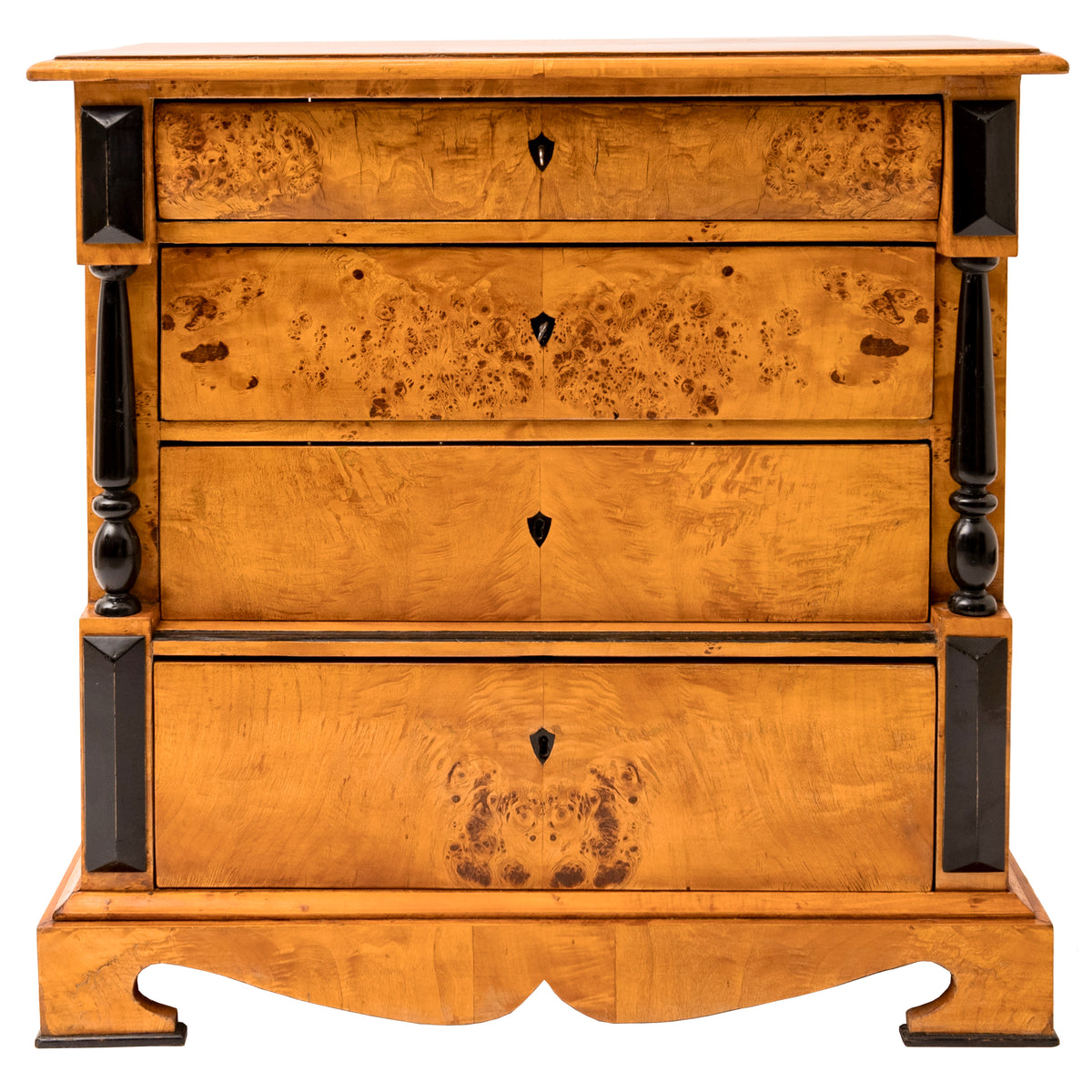 Antique Swedish Biedermeier Golden Birch Ebonized Chest of Drawers Dresser, Circa 1820