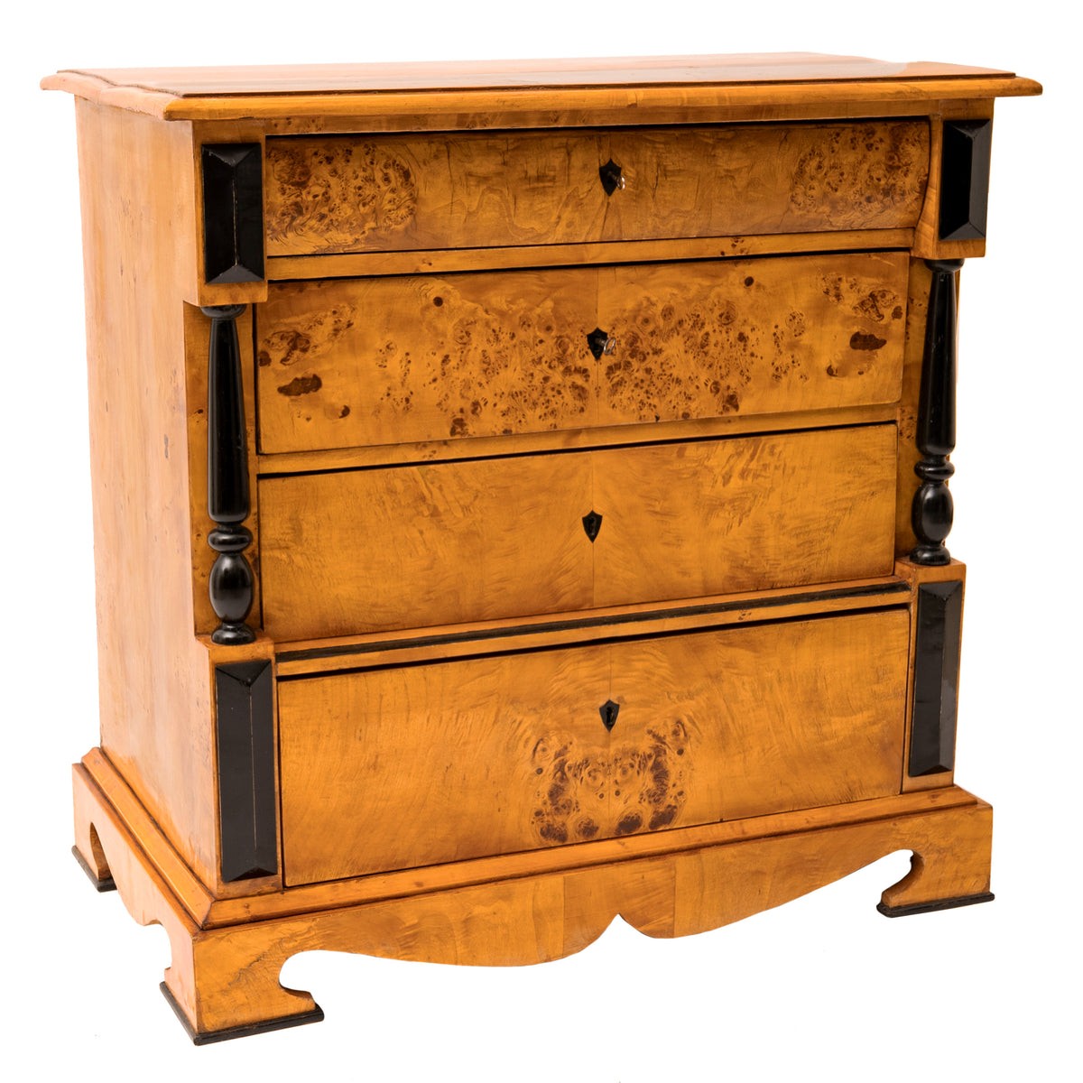 Antique Swedish Biedermeier Golden Birch Ebonized Chest of Drawers Dresser, Circa 1820