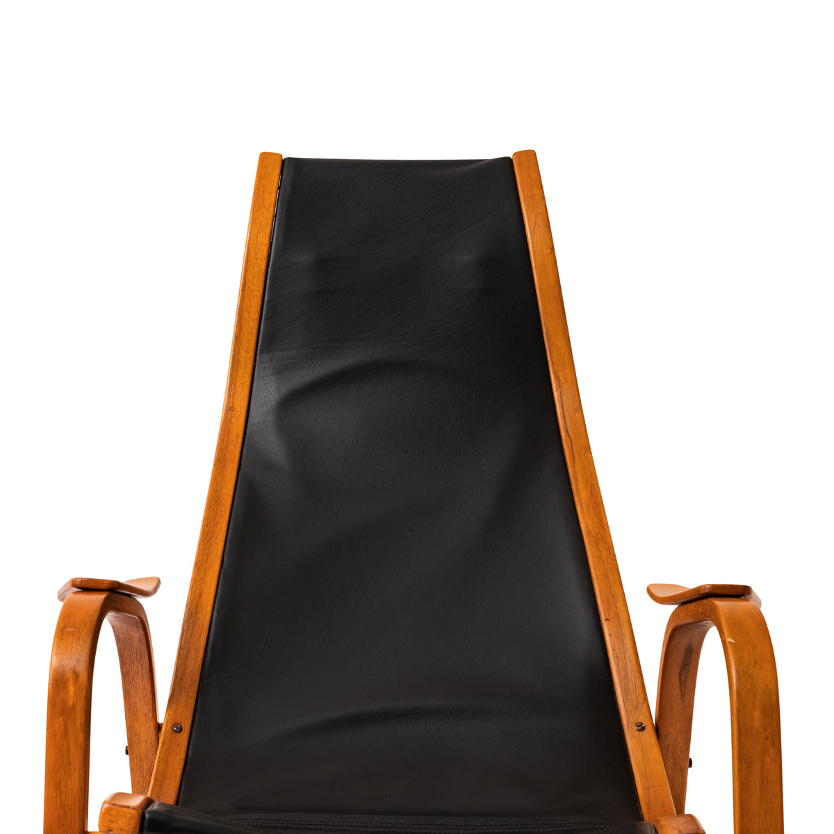 Pair Mid Century Yngve Ekstrom Swedese Lamino Black Leather Lounge Chairs, 1950's