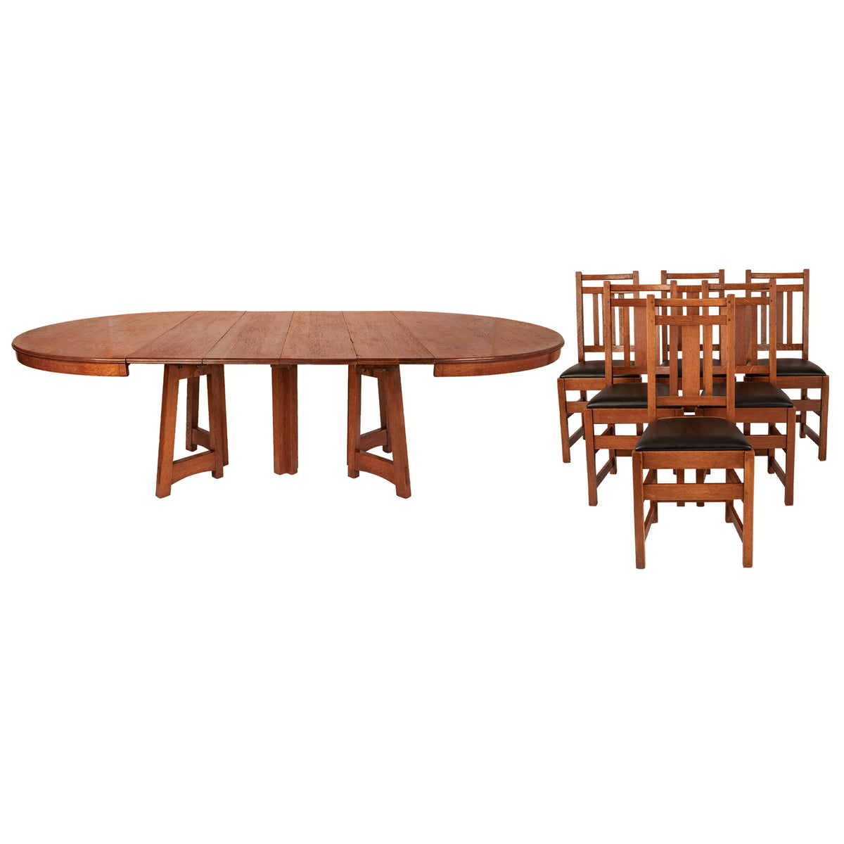 Antique American Mission Arts & Crafts Oak Limbert Table #1480 & Six Chairs, circa 1905