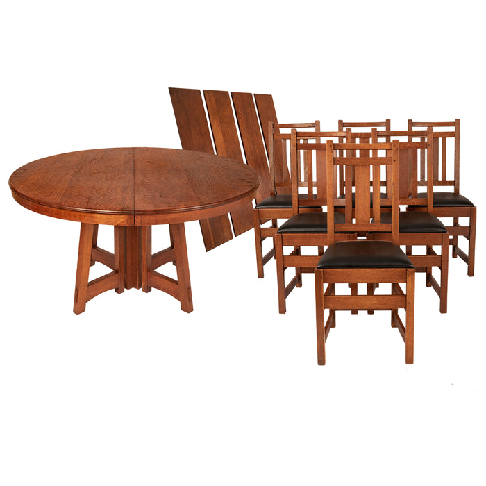 Antique American Mission Arts & Crafts Oak Limbert Table #1480 & Six Chairs, circa 1905