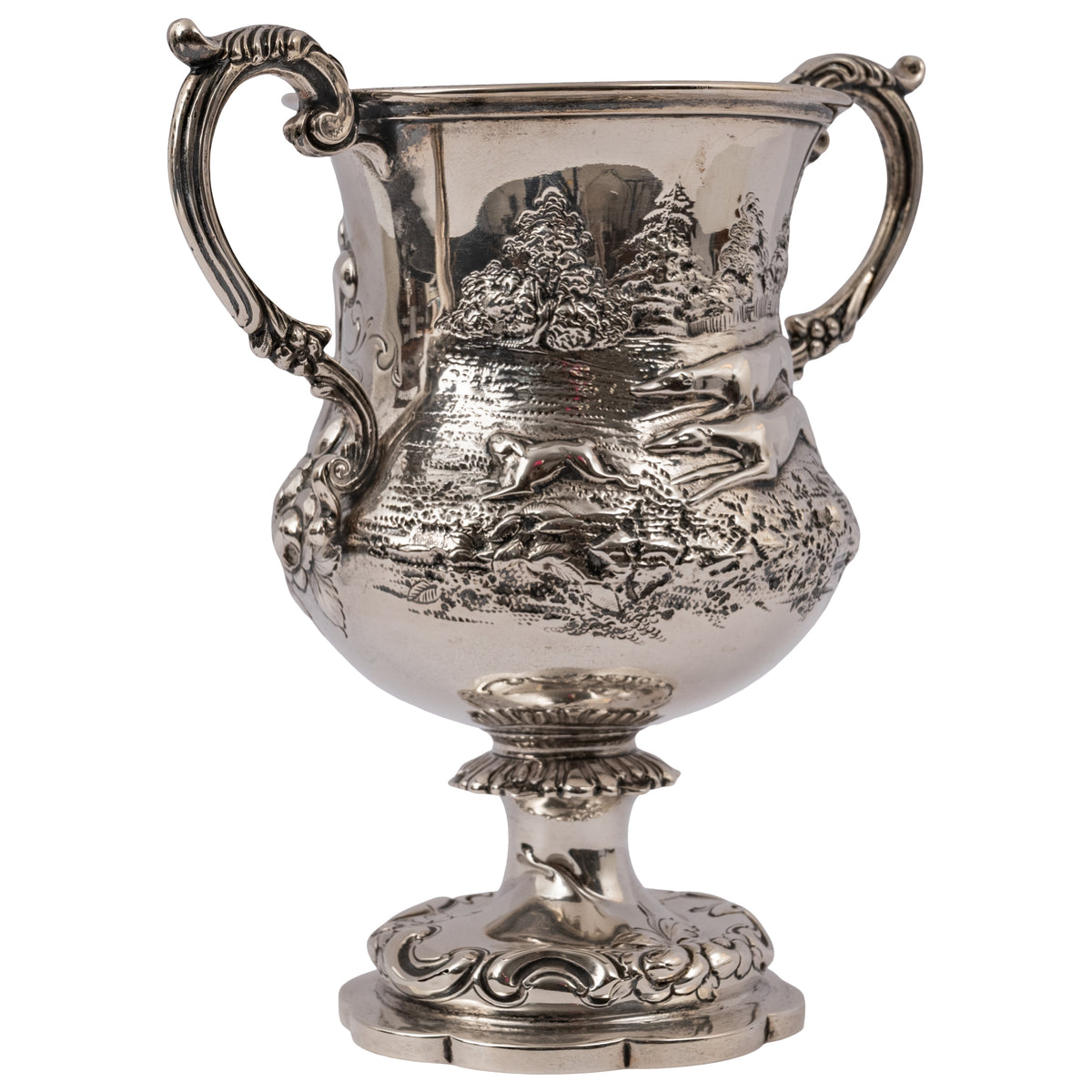 Antique Irish Sterling Silver Chalice Dog Hare Coursing Hunting Trophy Dublin, 1884