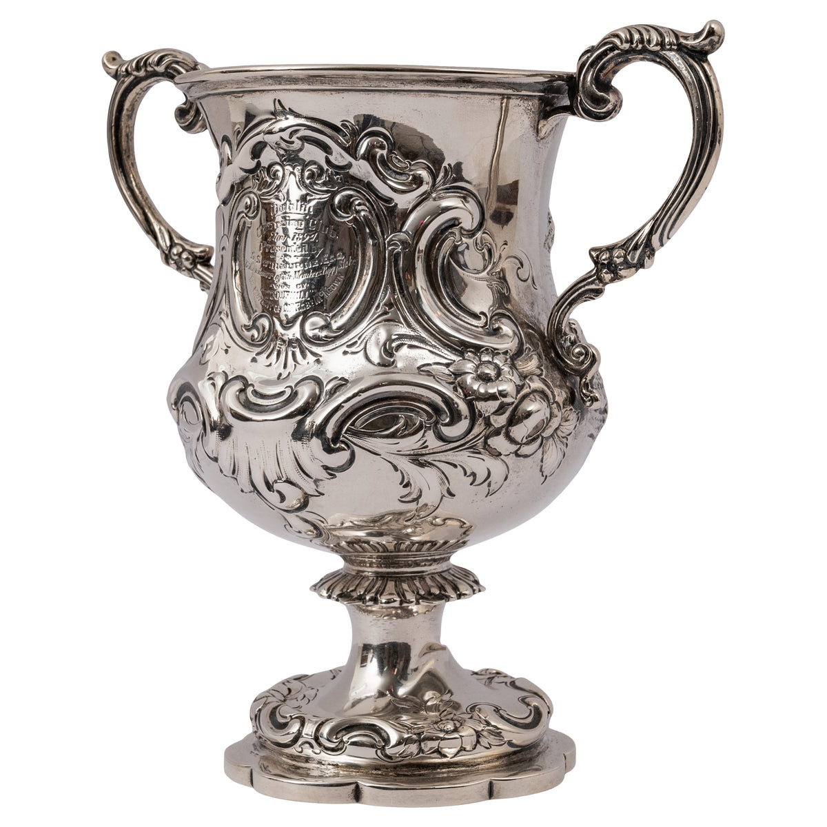 Antique Irish Sterling Silver Chalice Dog Hare Coursing Hunting Trophy Dublin, 1884