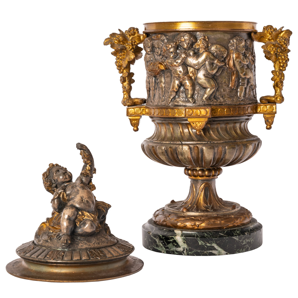 Antique French Gilt Bronze Ormolu Napoleon III Lidded Wine Urn Cooler, Circa 1870