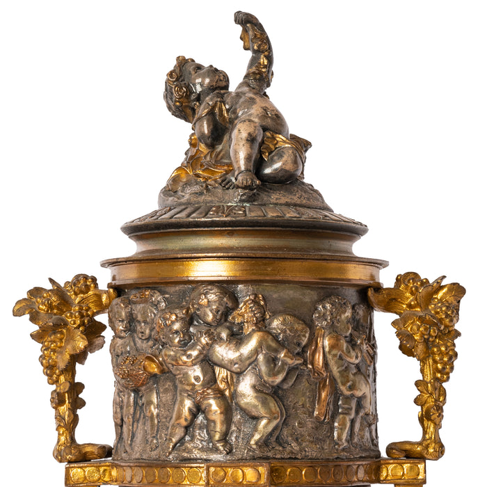 Antique French Gilt Bronze Ormolu Napoleon III Lidded Wine Urn Cooler, Circa 1870