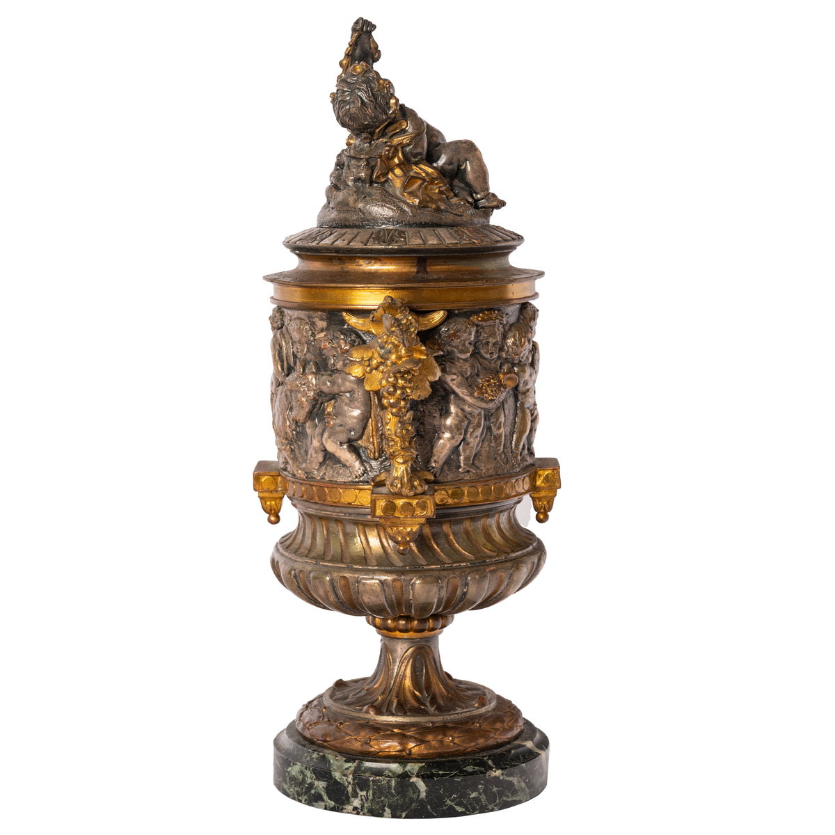 Antique French Gilt Bronze Ormolu Napoleon III Lidded Wine Urn Cooler, Circa 1870
