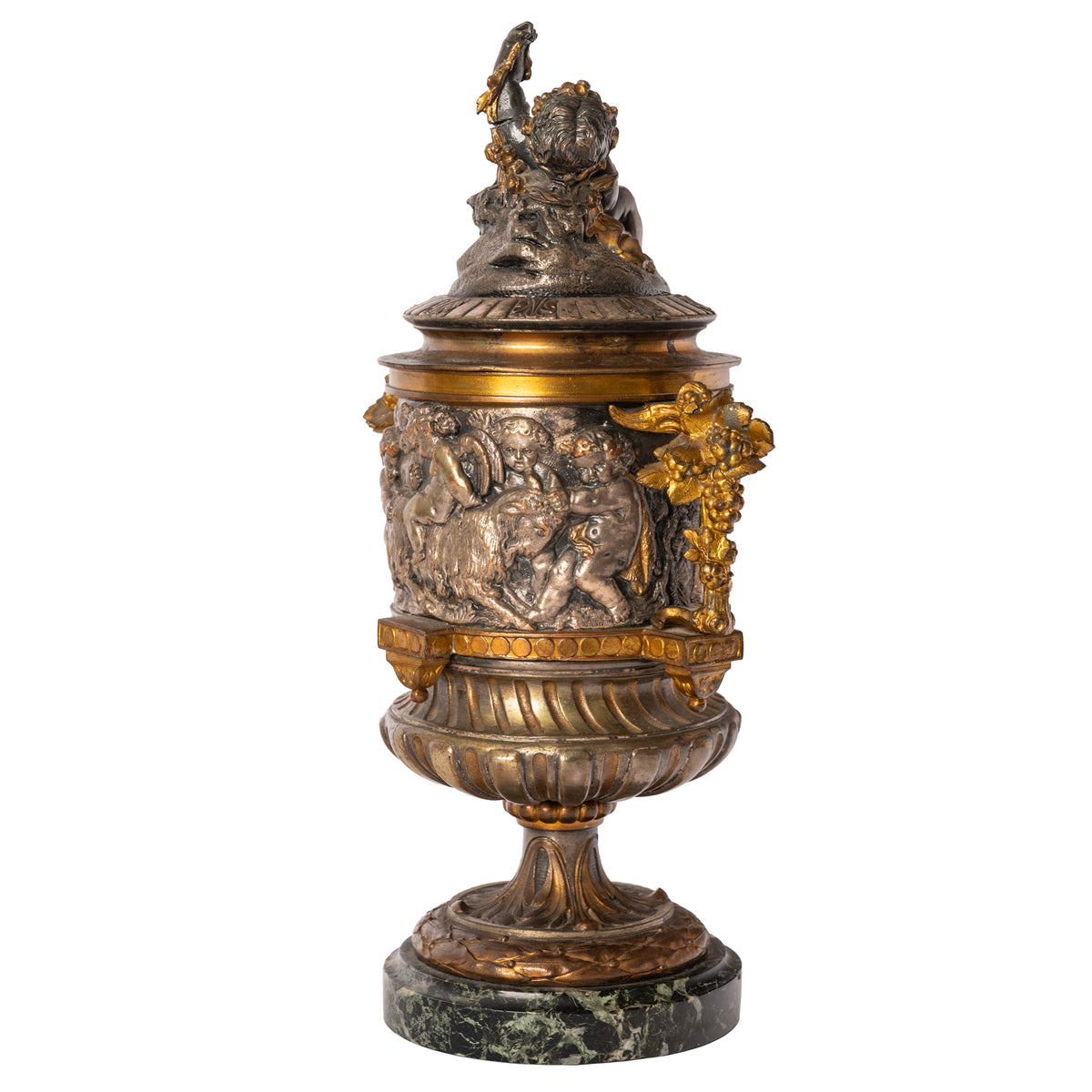 Antique French Gilt Bronze Ormolu Napoleon III Lidded Wine Urn Cooler, Circa 1870