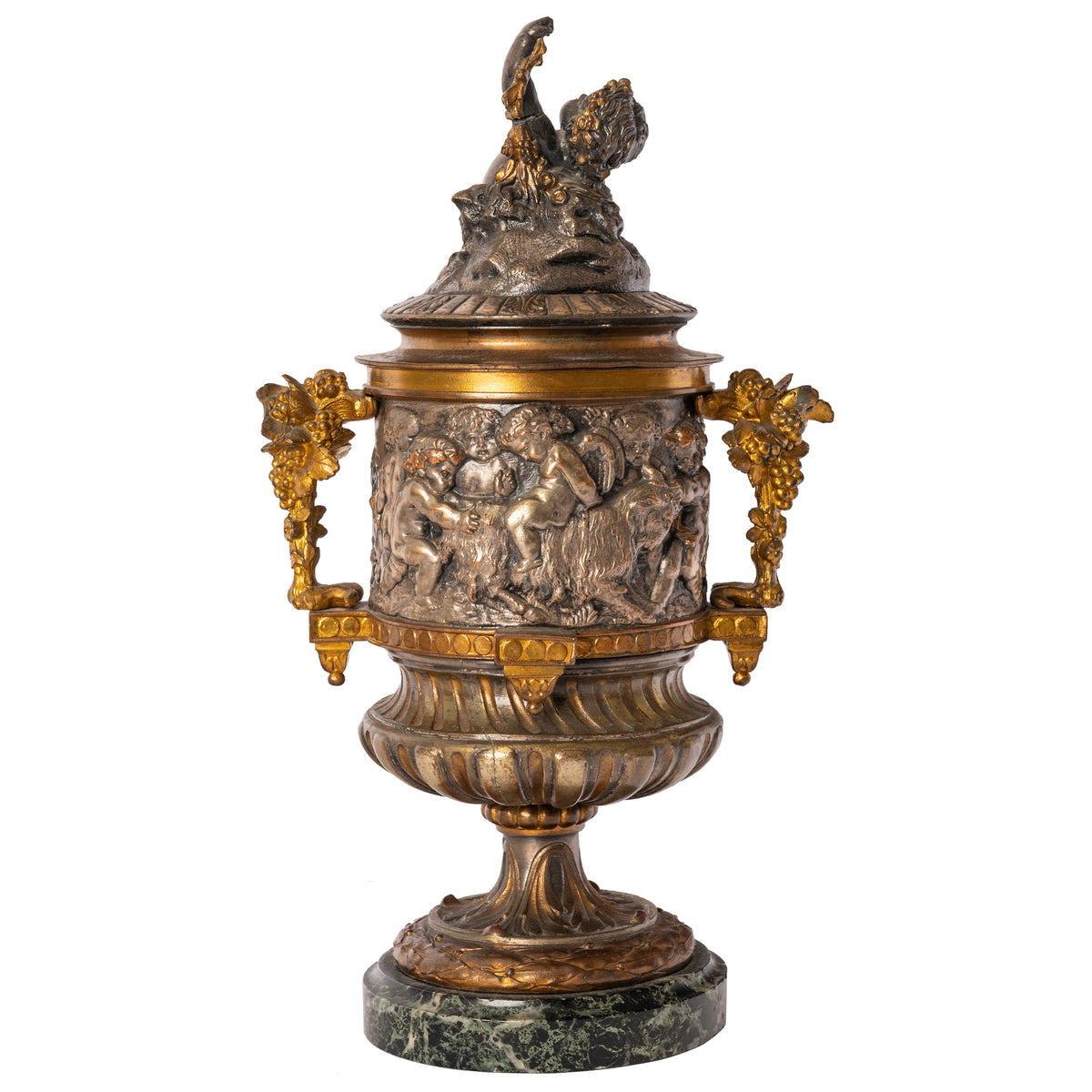 Antique French Gilt Bronze Ormolu Napoleon III Lidded Wine Urn Cooler, Circa 1870